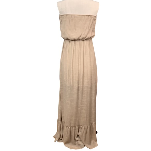 LC Lauren Conrad Maxi Dress Strapless Gauze Embroidery Women’s Size S Taupe Gray - Picture 5 of 16